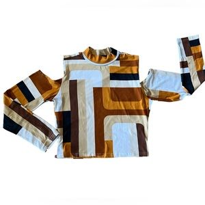 Geo Geometric Block Cold Shoulder Hipster Hippie Art Chic Glam Sexy Blouse Med L